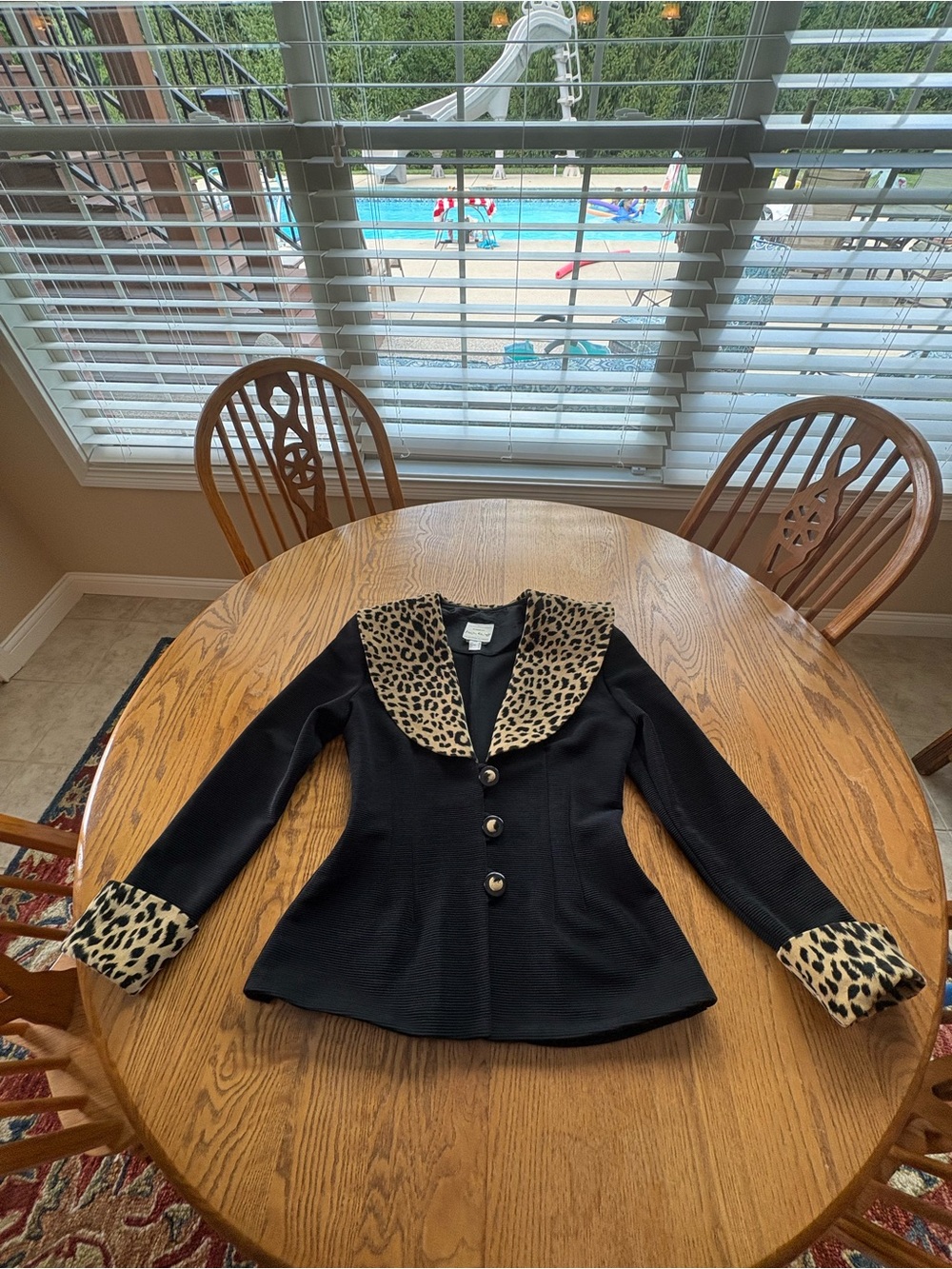Joseph Ribkoff Black Tailored Blazer with Leopard Accents Collar Cuffs 12 READ